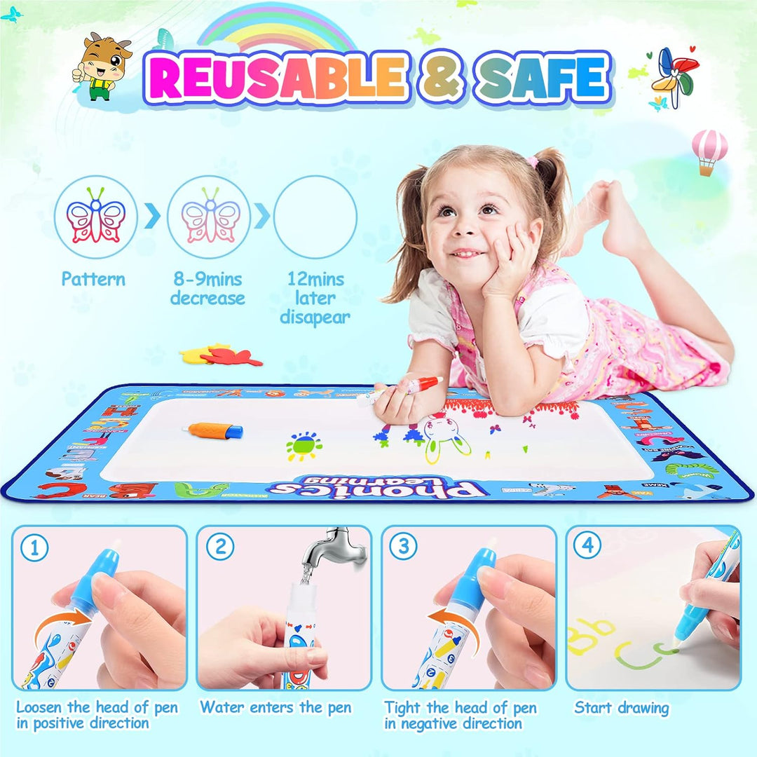 EUCOCO Wasser Matte Kinder 100 x 80 cm, Magic Malmatte mit Wasserstift XL Drawing Painting Matte für
