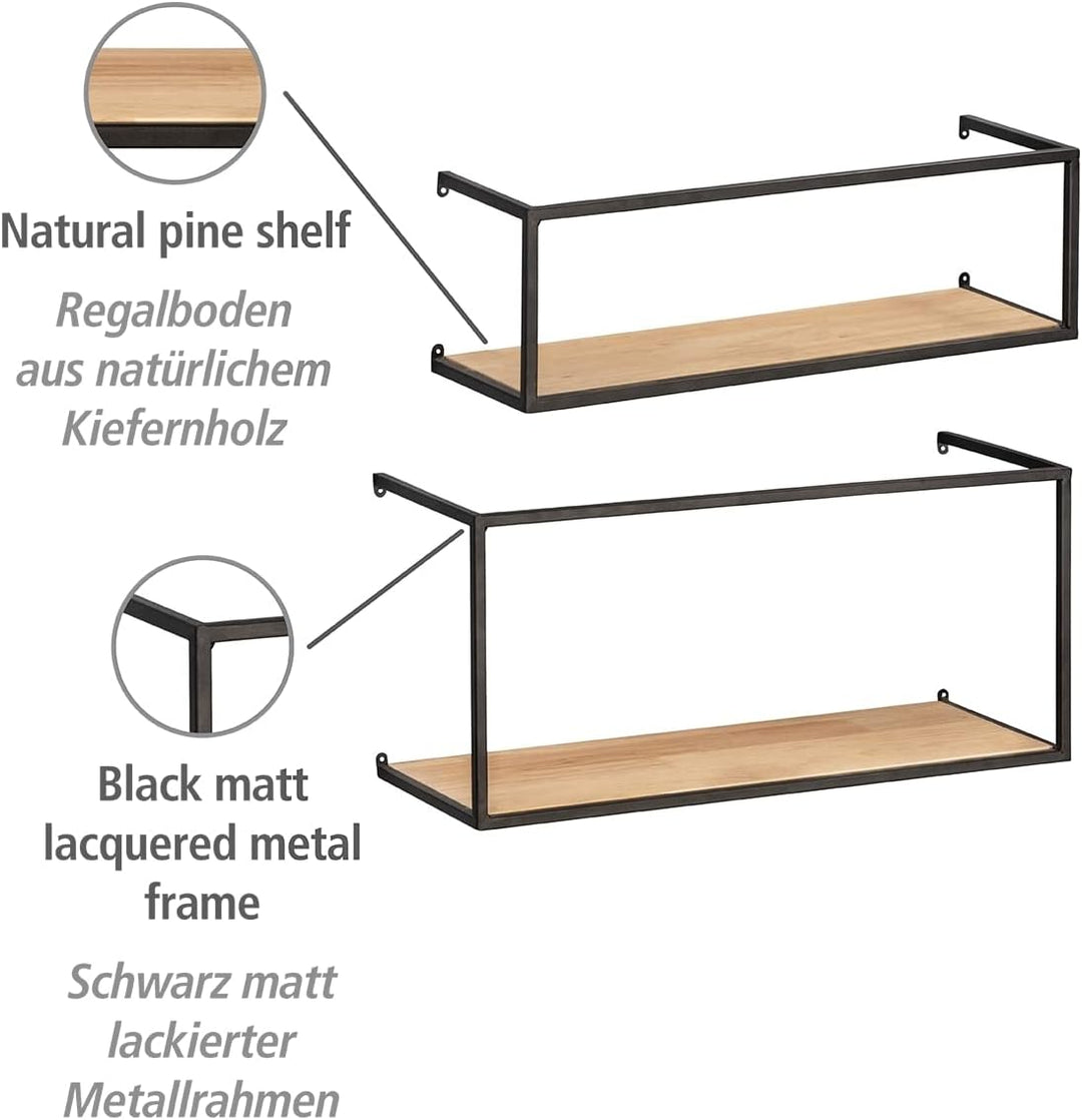 WENKO Wandregal Geo, 2er Set, Ablage für Einmachgläser aus Metall & Kiefernholz, stilvolle Aufbewahr