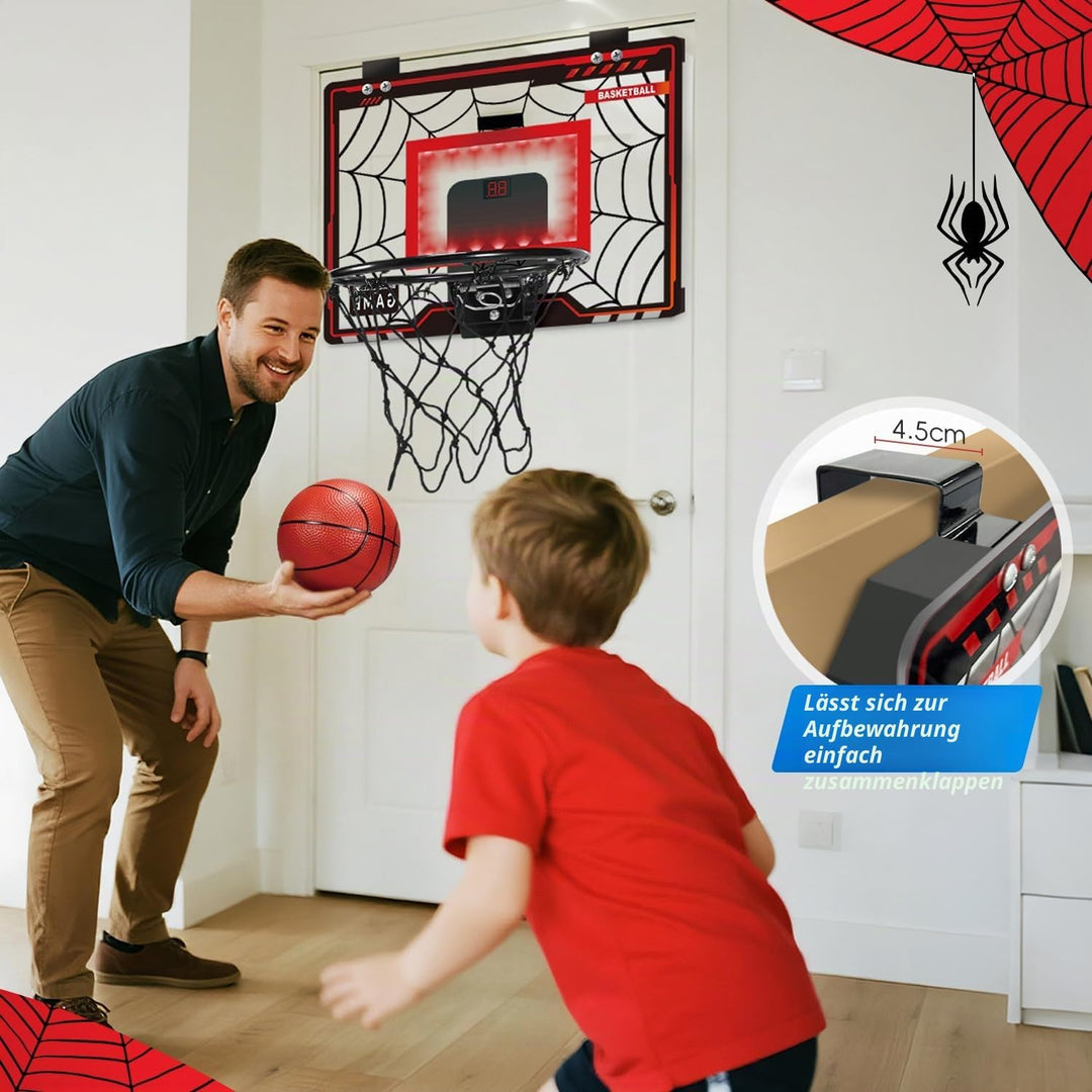 Basketballkorb Indoor Kinder, LED-Licht Mini Basketballkorb mit 3 Bällen & Elektronische Anzeigetafe
