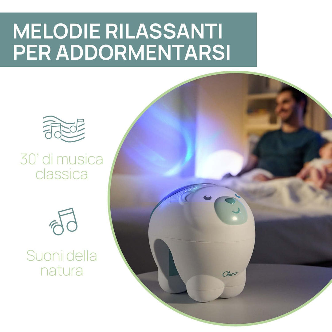 Chicco First Dreams Eisbär Projektor, 2in1 Wiege und Bett Projektor, Kinder Nachtlicht, Aurora Borea
