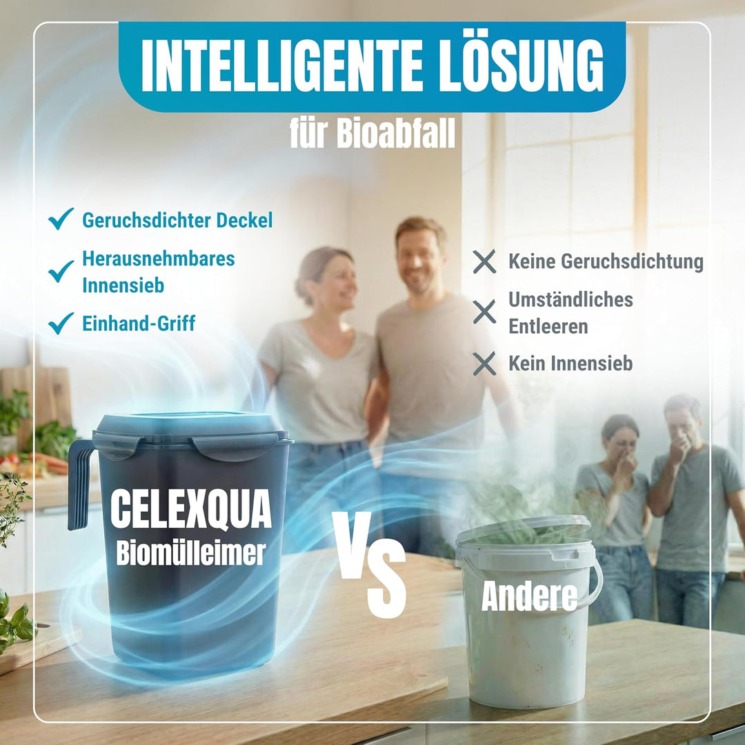 Biomülleimer Küche 5L – Geruchsdicht mit Gummidichtung – Komposteimer spülmaschinengeeignet & BPA-fr