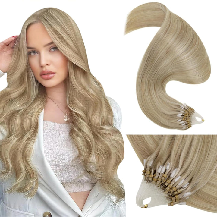 LaaVoo Microring Extensions Echthaar Blond 1g/s 50s Extensions Micro Loop Remy Menschliches Haar Gla