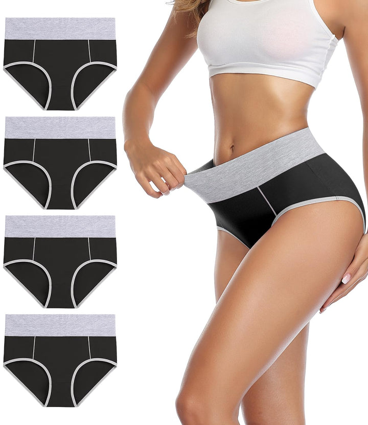 wirarpa Unterhosen Damen Unterwäsche Baumwolle Taillenslip High Rise Slip 4er Pack M Schwarz, M Schw