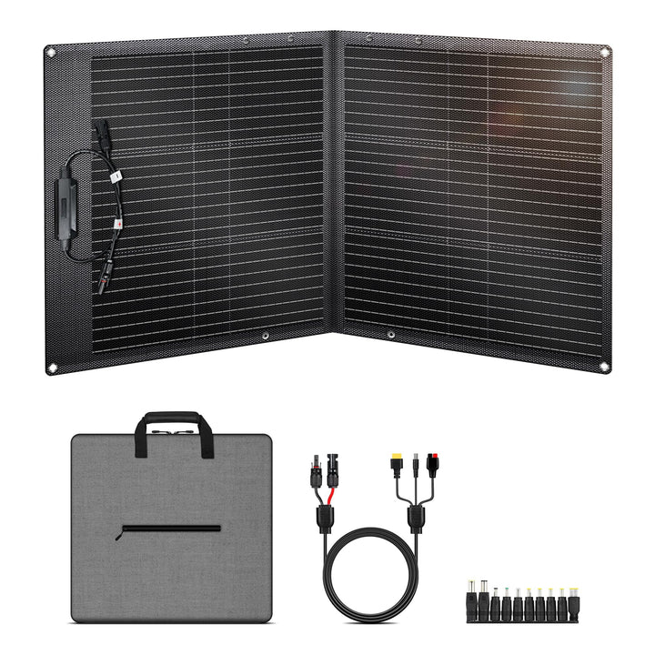 100W Tragbares Solarpanel, Faltbares Solarladegerät mit 10 Anschlüssen, 23% Hoher Wirkungsgrad, 20.5