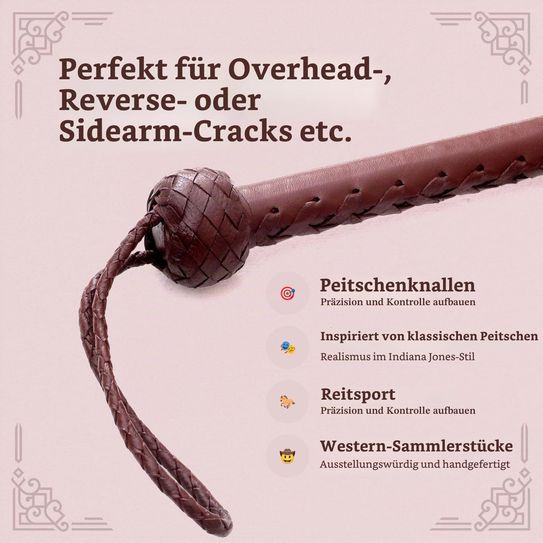 Echte Rindsleder Leder Bullwhip, 08 Fuss lang und 08 Stränge flechten Indiana Jones Stil Bullenpeits