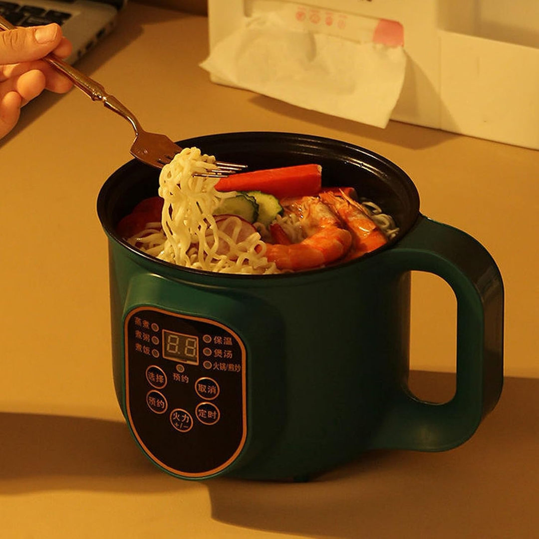 Elektrischer Hot Pot, Tragbarer Kochtopf 1,8 L, 600 W, Nudel-Ramen-Topf mit Timer-Funktion für Zuhau