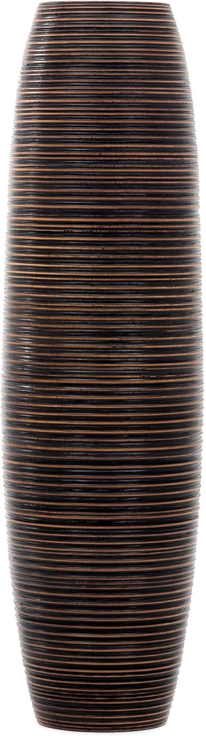 Leewadee Grosse Bodenvase für Dekozweige hohe Standvase Design Holzvase, Holz, 90 cm, Braun 90 cm Br