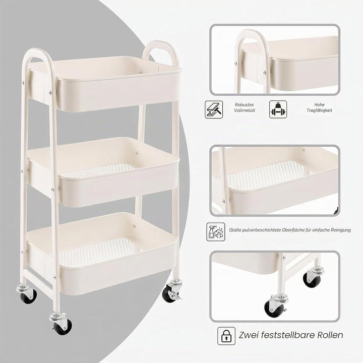 DOEWORKS Aufbewahrungswagen 3-Etagen Metall Utility Cart Rollwagen Organizer Wagen mit Rädern für Kü