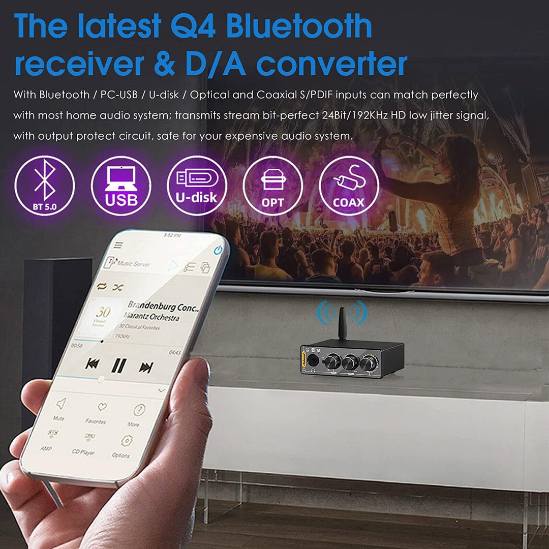 Nobsound Q4 USB Audio Gaming DAC Konverter mit Bluetooth Kopfhörerverstärker für PC/PS5/Computer mit