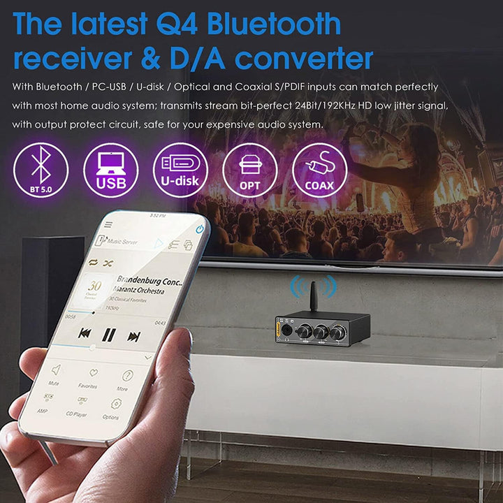 Nobsound Q4 USB Audio Gaming DAC Konverter mit Bluetooth Kopfhörerverstärker für PC/PS5/Computer mit