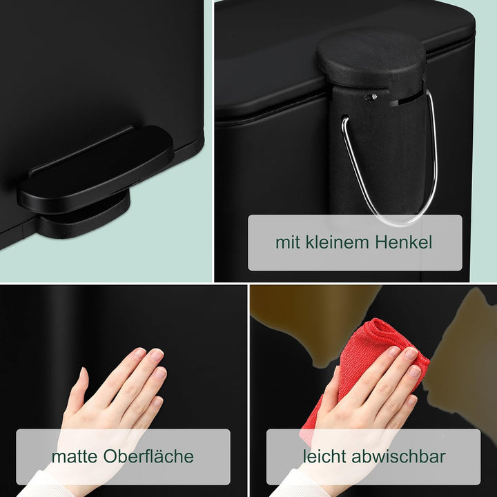 Relaxdays Mülleimer Bad, 5 l, Kosmetikeimer mit Soft-Close, matte Optik, entnehmbarer Inneneimer, Tr