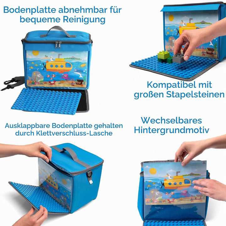 Baustein-Tasche mit ausklappbarer Bauplatte passend für grosse Bausteine vieler Marken I Grösse XL (