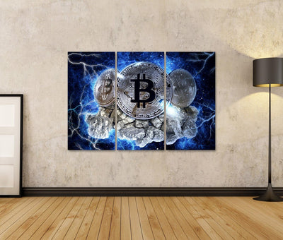 islandburner Bild Bilder auf Leinwand Gold-Bitcoin-Münze. Bitcoin-Kryptowährung Wandbild, Poster, Le