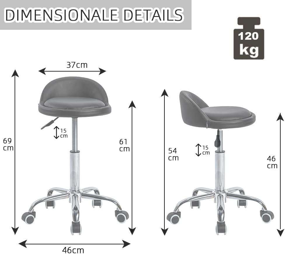 Mingone Bürohocker Höhenverstellbar 2 Stück Rollhocker mit Lehne Drehhocker mit Rollen Arbeitshocker