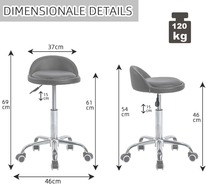 Mingone Bürohocker Höhenverstellbar 2 Stück Rollhocker mit Lehne Drehhocker mit Rollen Arbeitshocker