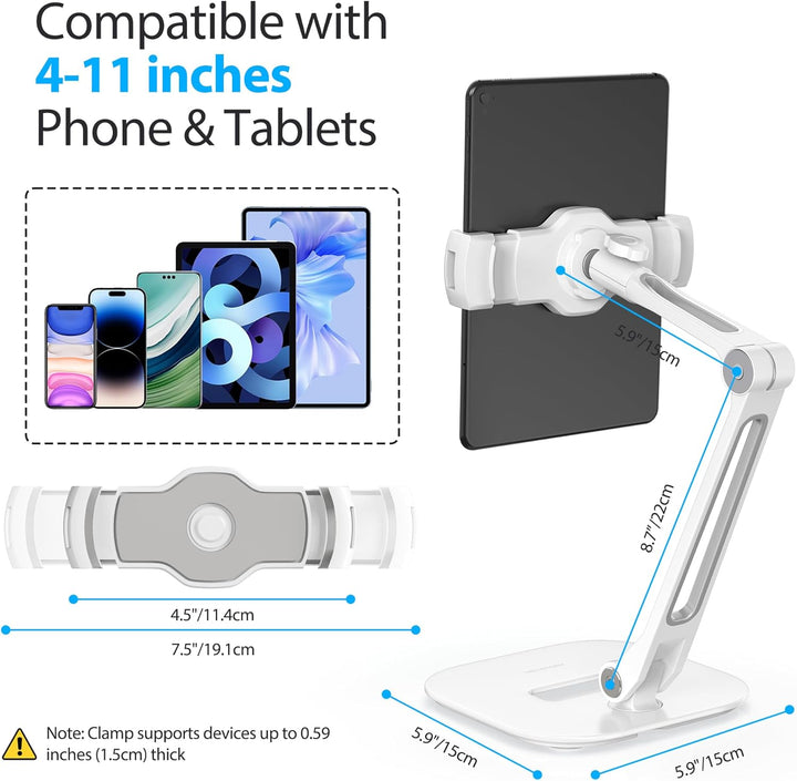 AboveTEK Long Arm Aluminium Tablet Ständer, Klapp Tablet Ständer mit 360 ° Swivel Clamp Halterung, p