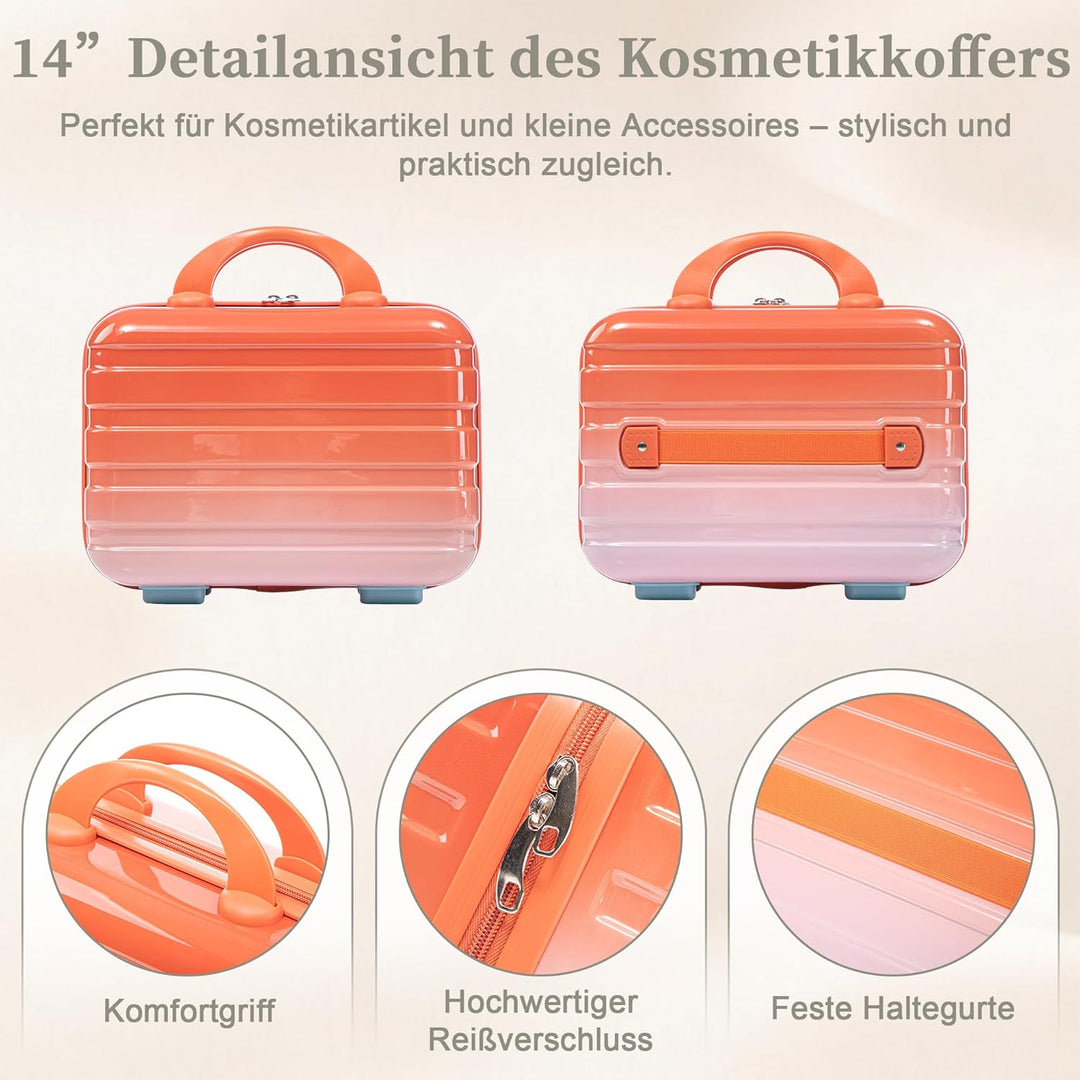 Hartschalen-Koffer Trolley Handgepäck Rollkoffer, Reisekoffer Set mit 4 Rollen, 2er Gepäckset, Blau
