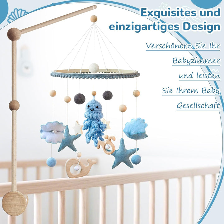 Meer Welt Mobile Baby Windspiele – Baby Mobile für Bett, 3D Häkeln Oktopus Babybett Mobile Wickeltis