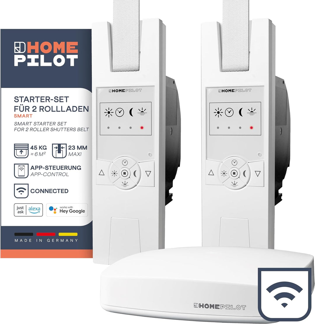 HOMEPILOT - Starter-Set für 2 Rollladen Smart | Komplett-Set zum einfachen nachrüsten, bietet Energi
