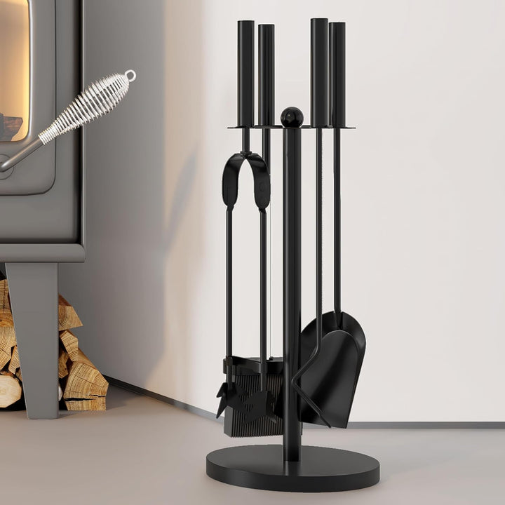 Kingson Kaminbesteck 5-teilig - schwarz pulverbeschichteter Stahl - inklusive Bürste, Schaufel, Schü