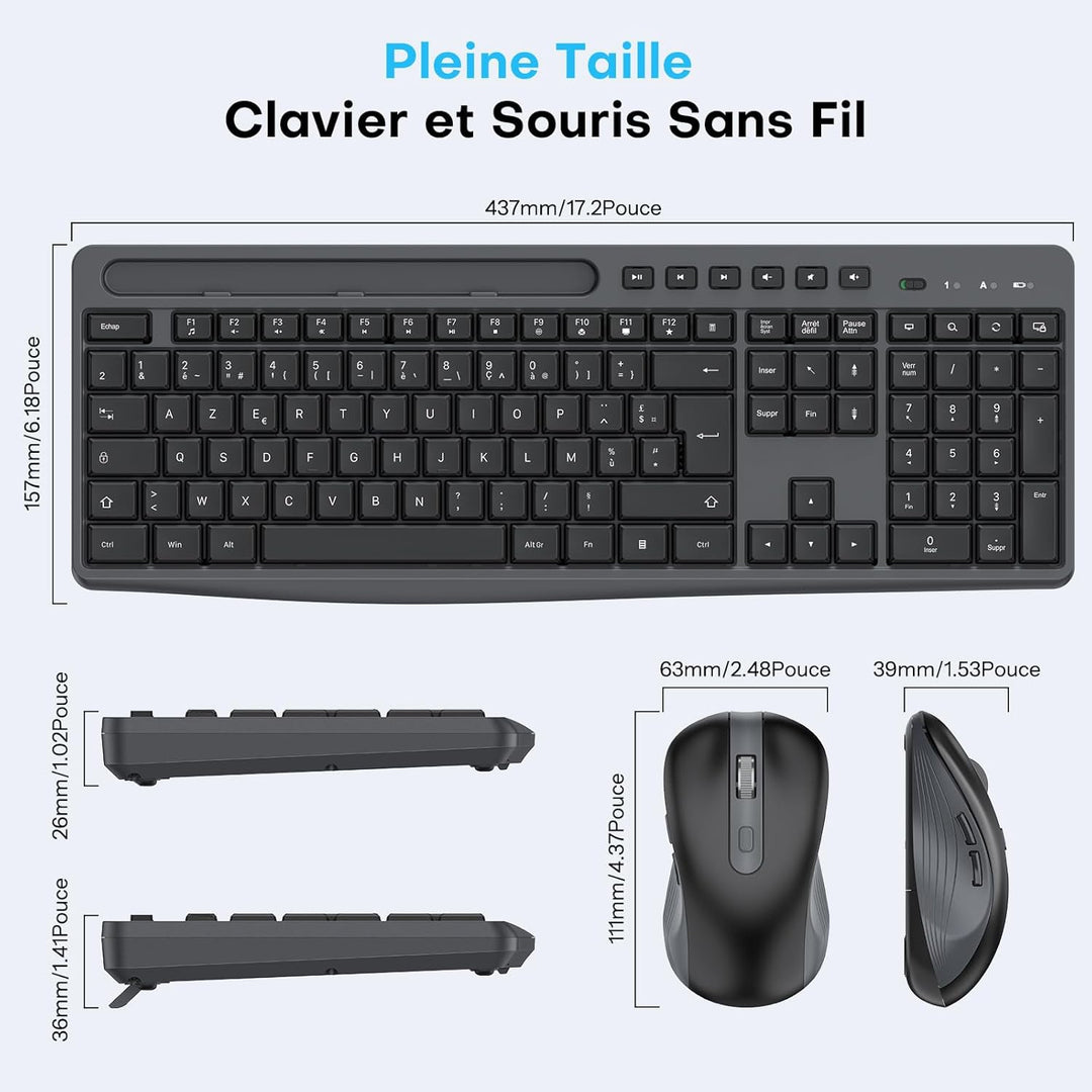 Kabelloses Tastatur-Maus-Set für Windows,OMOTON vollformatige Tastatur für PC/Laptop/Computer mit 2,
