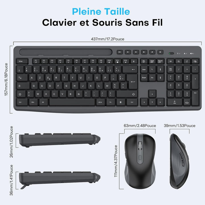 Kabelloses Tastatur-Maus-Set für Windows,OMOTON vollformatige Tastatur für PC/Laptop/Computer mit 2,