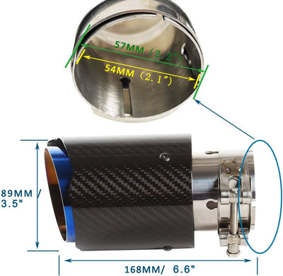 54mm Auspuffspitzen Auspuff Edelstahl und Glänzende Kohlefaser Auto Auspuff Endrohr, Einlass 2,1" Au