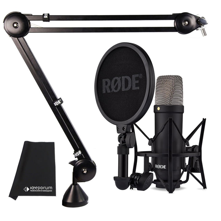 Rode NT1 Signature Black Studio-Mikrofon + PSA-1 Gelenkarm-Stativ + keepdrum Mikrofasertuch
