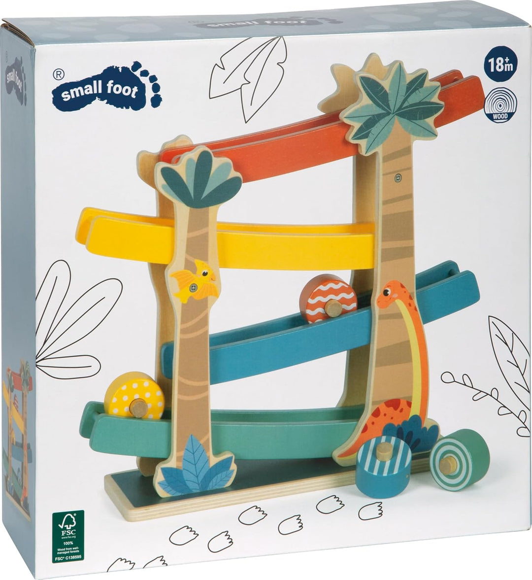 small foot Kugelbahn „Dino“, robuste Kullerbahn aus FSC 100%-zertifiziertem Holz, für Kinder ab 18 M