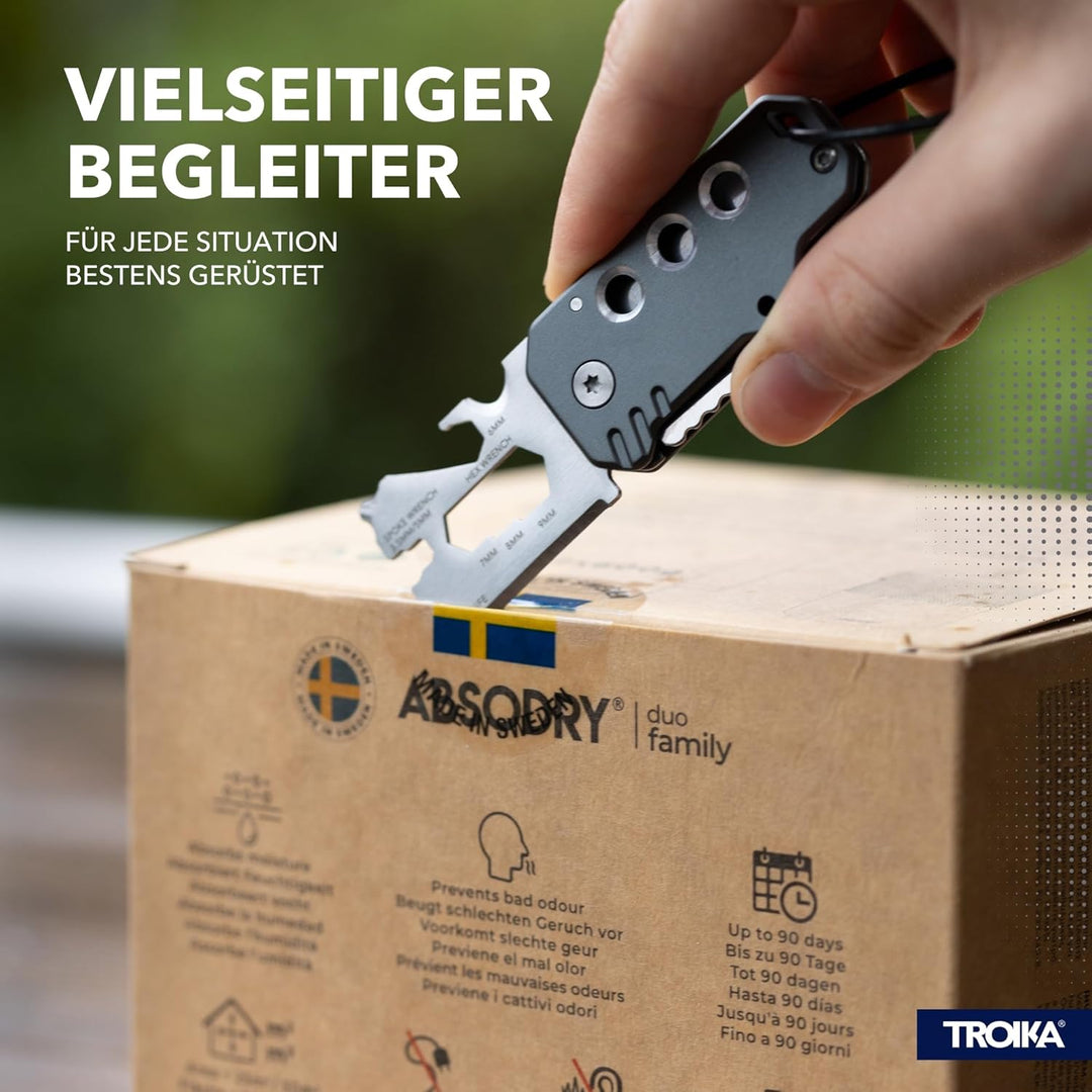 TROIKA Mini-Werkzeug mit 11 Funktionen – KEYTOOL – Messer – Schlüsselanhänger (Drahtschlaufe) – Fade