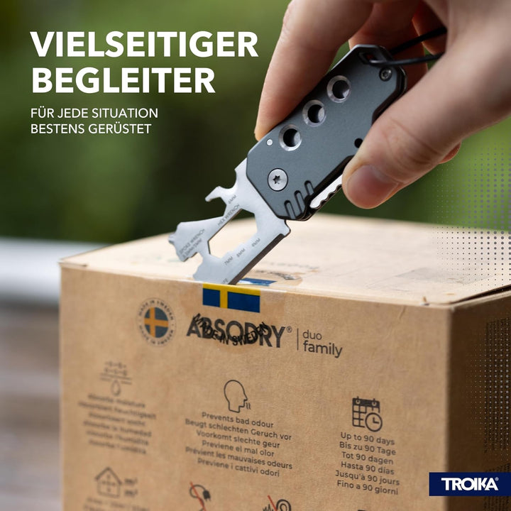 TROIKA Mini-Werkzeug mit 11 Funktionen – KEYTOOL – Messer – Schlüsselanhänger (Drahtschlaufe) – Fade