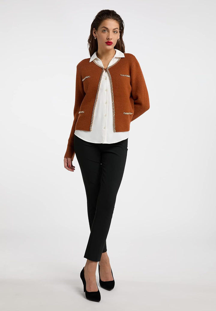 faina Damen Strickjacke M-L Dunkelkamel, M-L Dunkelkamel