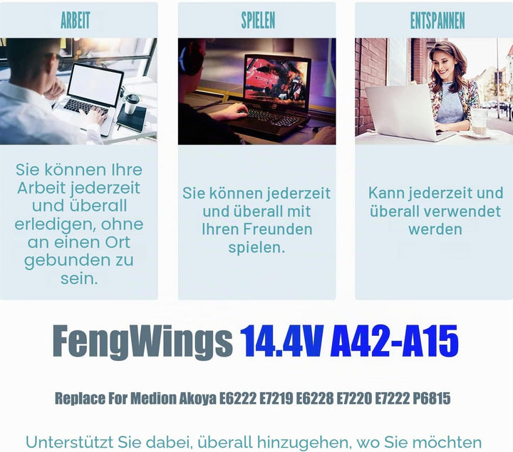 FengWings® Akku A42-A15, 14.4V 4400mAh Akku Ersetzen für Medion akoya P7818 E7220 E7222 E6222 E7219