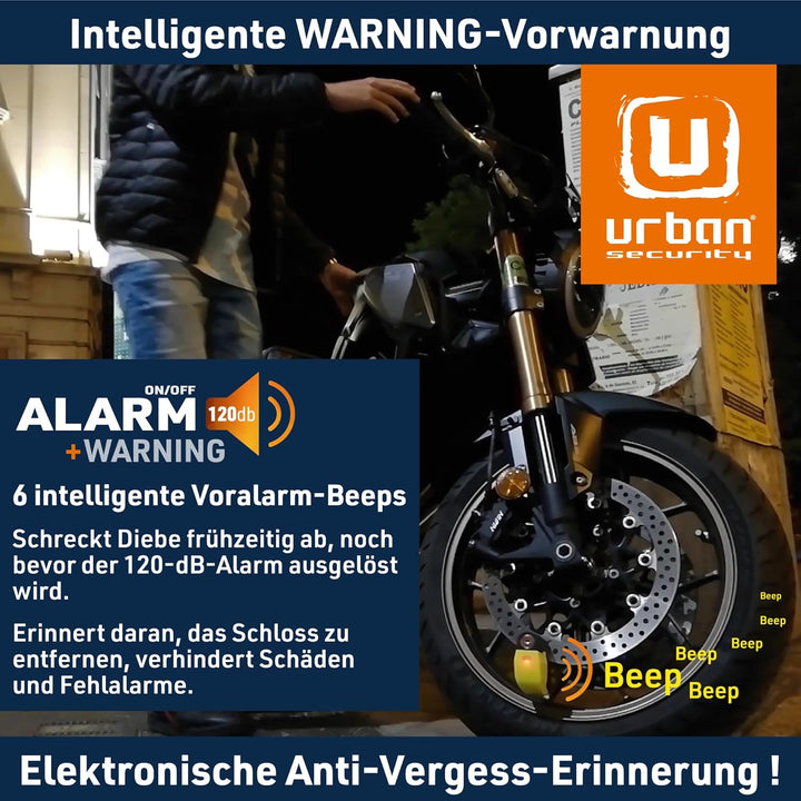 URBAN UR6 Bremsscheibenschloss mit Alarm 120dB Warnfunktion, Bremsscheibenschloss Motorrad E Roller