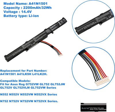 BLESYS Laptop Akku für ASUS G752VW GL752V GL752VLM GL752VWM GL752VW GL752VW G752VW-T4068T GL752VW-T4