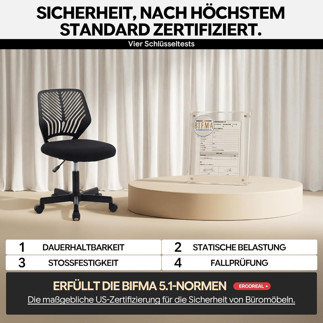 Ergonomischer Bürostuhl ohne Armlehne, Bürostuhl mit Rollen & Höhenverstellung, Bürostuhl Cozy mit E