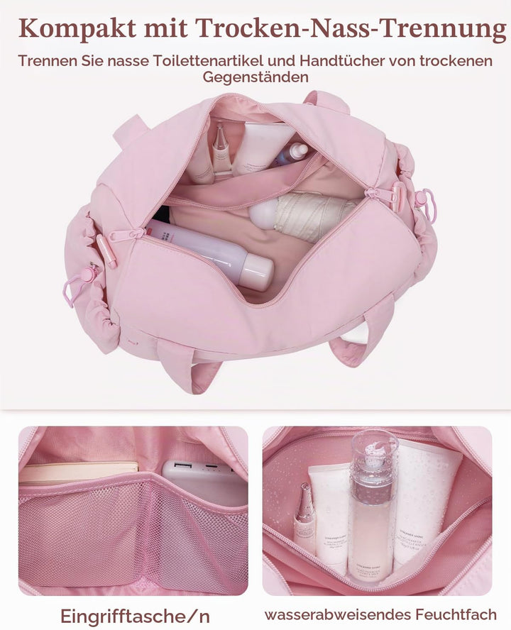Sporttasche Damen Klein mit Nassfach Yogatasche für Matte, Rosa gesteppt | Yoga-Mattenhalter, verste
