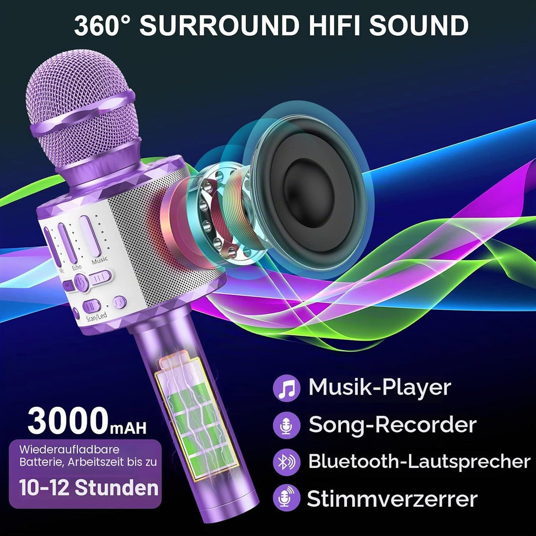 Karaoke Mikrofon, LED Drahtloses Bluetooth Mikrofon zum Singen mit Lautsprecher, Karaoke Spielzeug K