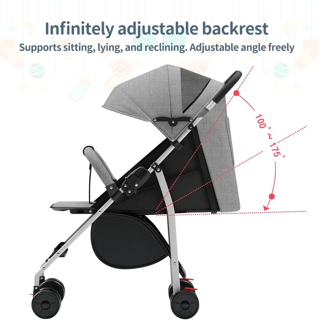 OHMG Kinderwagen mit kompaktem Gehstock, 0 – 36 kg, Reisekinderwagen mit Wattepads und Moskitonetz,