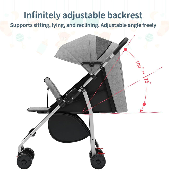 OHMG Kinderwagen mit kompaktem Gehstock, 0 – 36 kg, Reisekinderwagen mit Wattepads und Moskitonetz,