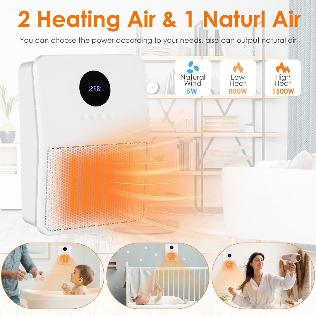 Dreamhigh® Keramik-Heizlüfter 1500W, Wandmontiert, Fernbedienung, 3 Temperatureinstellungen, Haken o