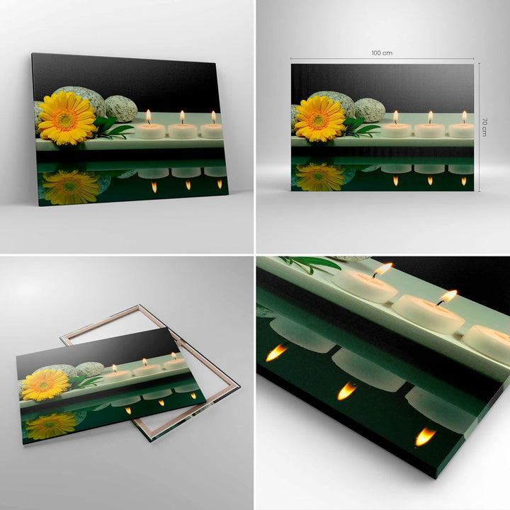 ARTTOR Bilder auf Leinwand 100x70cm Leinwandbild Spa Blume Kerze Stein Gross Wanddeko Bild Schlafzim