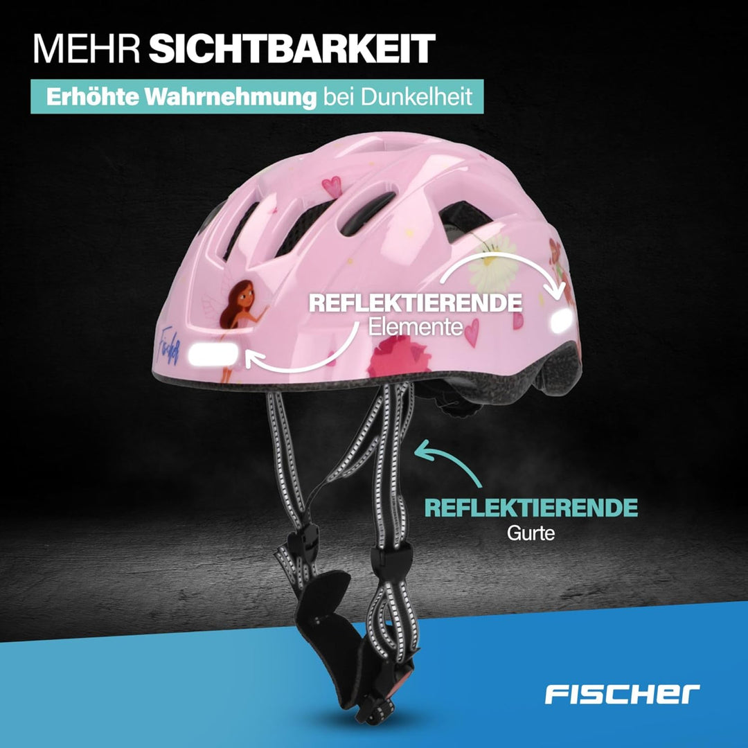 FISCHER Kinder-Helm, Fahrradhelm, Jugendhelm mit integriertem LED-Rücklicht, XS/S, 48-54cm Fairy, Fa