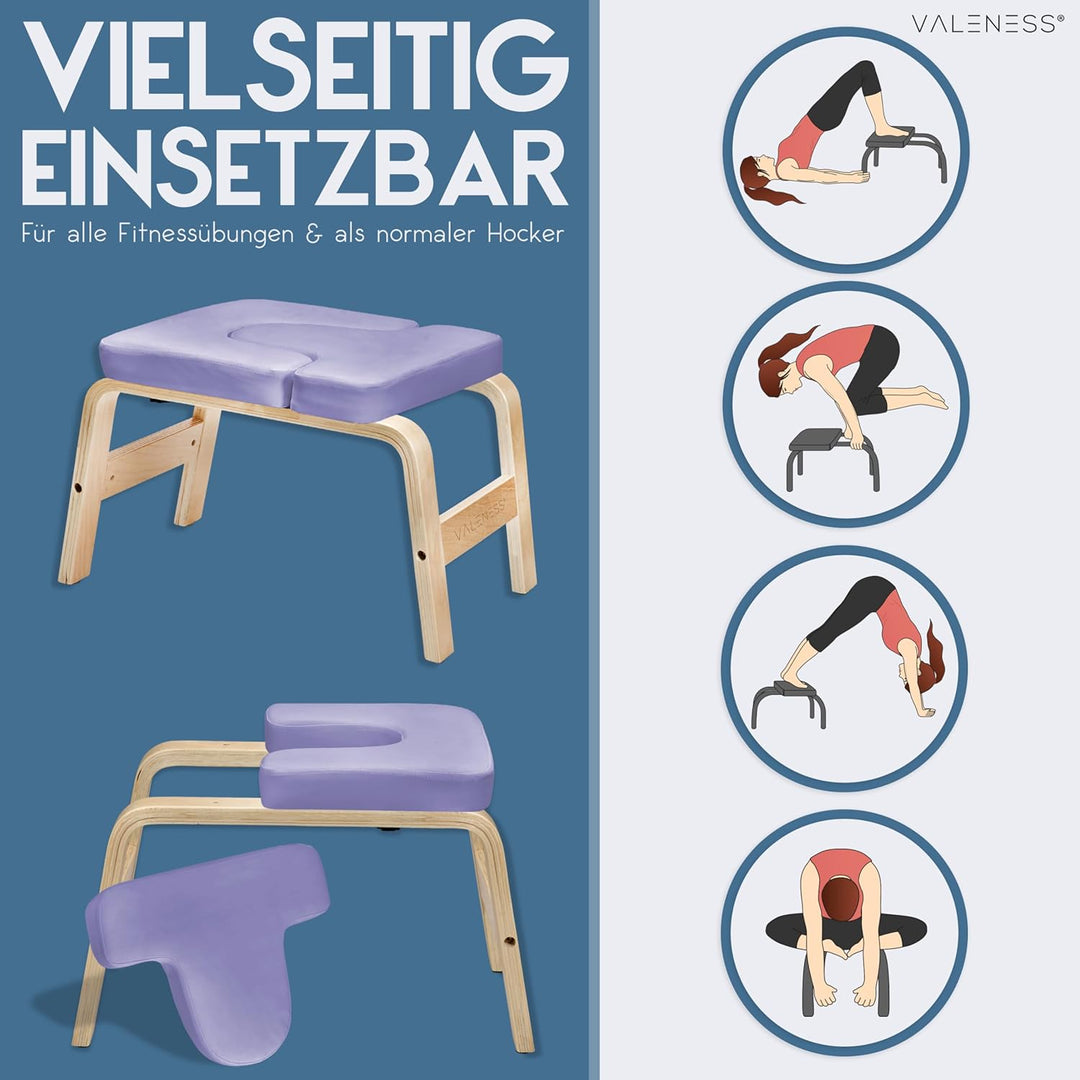 Yoga Kopfstandhocker - Hochwertiger Yoga Hocker inkl. Yogagurt, Yogablock & Übungsposter - Yoga Stuh