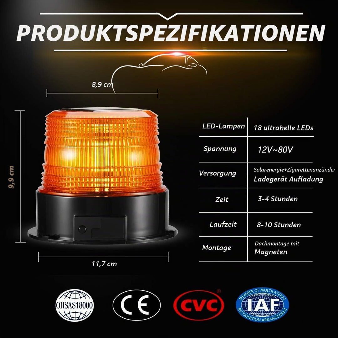 antom 12-24V LED Rundumleuchte Akku Gelb Warnleuchte Auto mit Magnetfuss für Anhänger Wohnwagen SUV