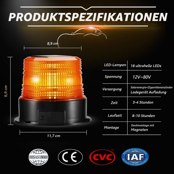 antom 12-24V LED Rundumleuchte Akku Gelb Warnleuchte Auto mit Magnetfuss für Anhänger Wohnwagen SUV