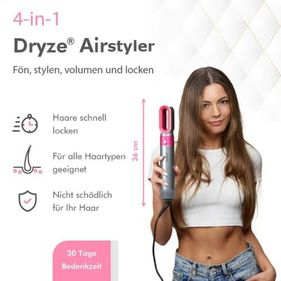 Dryze airstyler 5 in 1, lockenstab, haartrockner, warmluftbürste, föhnbürste, föhn… (Pink/Grey), Pin