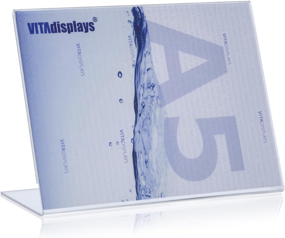 5 Stück VITAdisplays DIN A5 Tischaufsteller, Werbeaufsteller, L-Ständer, L-Aufsteller im Querformat,