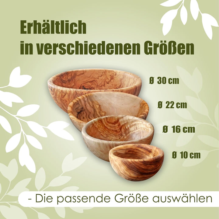 Handgefertigte Schale aus Olivenholz – 22 cm, Lebensmittelecht, antibakteriell und langlebig für Sal