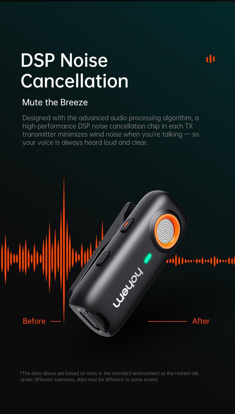 hohem MIC-01 Wireless Lavalier Mikrofon für iPhone iPad, mit Geräuschunterdrückung, MFi-Zertifiziert